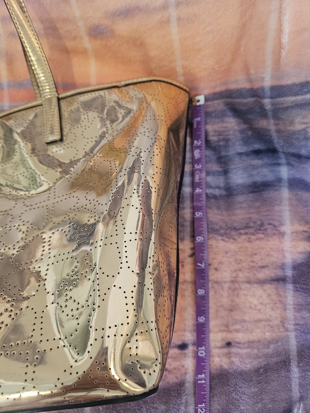 kate spade Metallic Gold Perforated Patent Tote - Picture 14 of 16